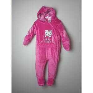 Hello Kitty Vintage Snow Suit Winter Bunting Pink Fleece Infant Size 24 Months